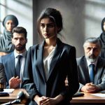 High definition, realistic portrayal of a South Asian female journalist confronting espionage charges in a Russian courtroom setting. She is dressed in professional attire, displaying an unwavering sense of determination despite the grave accusations. Around her are individuals portraying various roles within the justice system - a Caucasian male judge, a Middle-Eastern female prosecutor, and a panel of diverse jurors. The intensity of the trial is palpable.