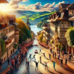 Generate a realistic HD photo of a triumphant event that took place unexpectedly on a street reminiscent of Zürichbergstrasse, distinguished by a picturesque neighborhood lined with charming old houses, vibrant foliage, and the hilly landscape stretching into the distance.