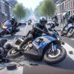 An HD detailed depiction of an incident in which two motorcycle police officers of diverse descent and gender are involved in a collision on the streets of an indicative neighborhood of Schaarbeek, a municipality located in the Brussels Capital Region. The scenario unravels with the officers in their respective uniforms, and the motorcycles, representing typical equipment of the local law enforcement, involved in a mild collision. Remember to portray this scene in a realistic manner, highlighting the urgency and tension typically associated with such incidents, but also ensuring the safety of the involved parties is clearly depicted.